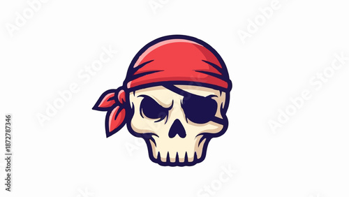 A stylized skull wearing a red bandana and an eye patch
