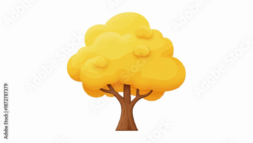A stylized, golden-yellow deciduous tree with a brown trunk and branches