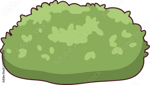 A stylized, cartoonish green bush with a dark outline and lighter green patches