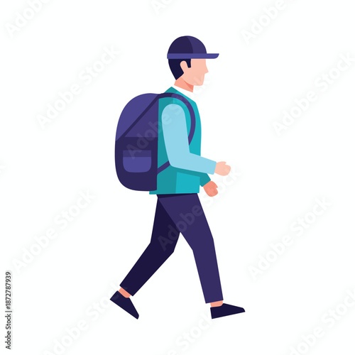 Man Walking with Backpack Illustration