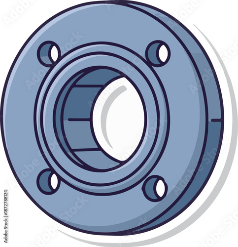 A simplified blue circular pipe fitting with four bolt holes