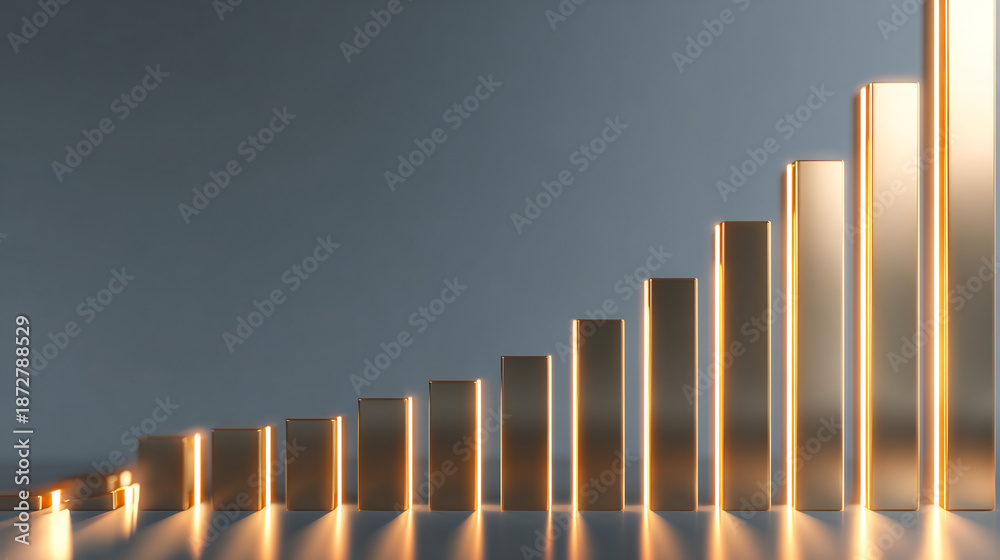 Obraz premium Growth chart with golden bars 3d rendered