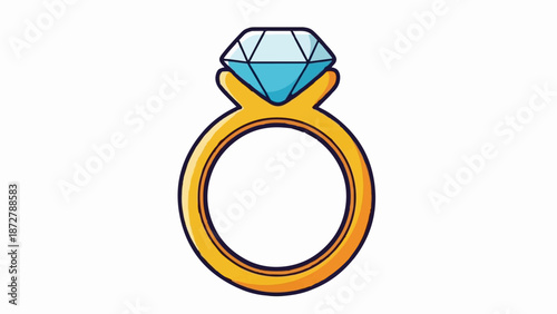 A simple yellow ring with a large, faceted blue gemstone on top, presented against a white background