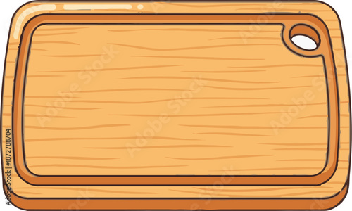 A simple, cartoon-style wooden cutting board with a hole