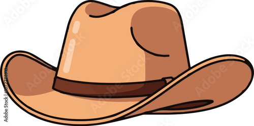 A simple cartoon illustration of a tan cowboy hat with a brown band