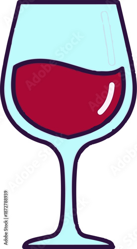 A simple cartoon illustration of a red wine glass filled with deep red liquid
