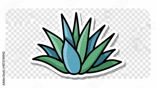 A stylized succulent plant with pointy blue and green leaves