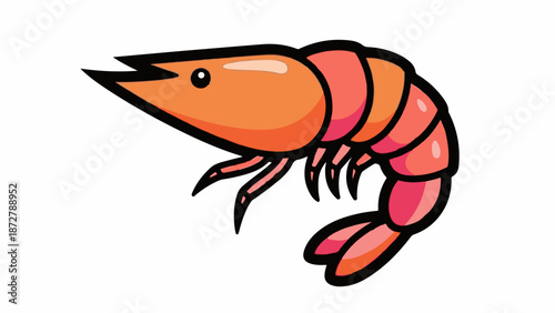 A simple cartoon illustration of a pink and orange shrimp