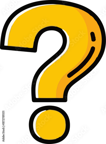A simple yellow question mark with a thick black outline and a subtle gradient