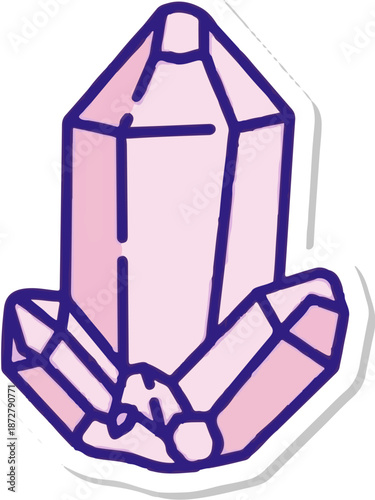 A stylized drawing of pink crystals with dark blue outlines, presented as a sticker with a white border