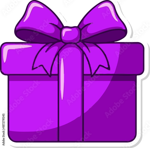 A simple purple gift box with a large bow and ribbon, presented against a white background