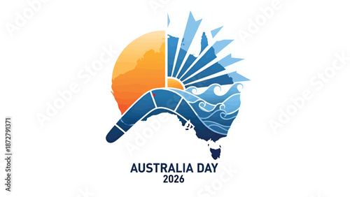 Australia Day 2026 Boomerang Sun Map Logo Design.