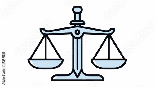 A simple line drawing of a balance scale with light blue pans