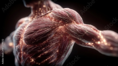 Detailed Illustration of Human Musculature with Luminous Effect