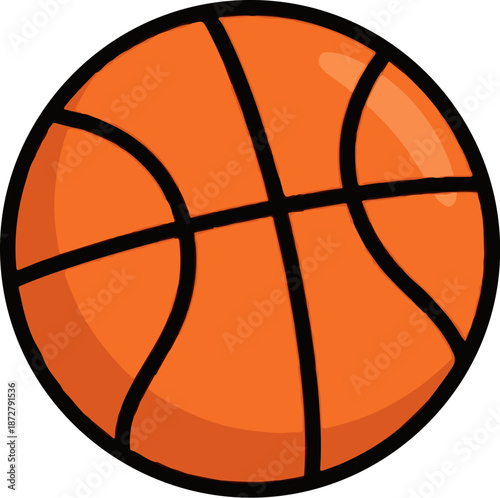 A simple, orange basketball with bold black lines
