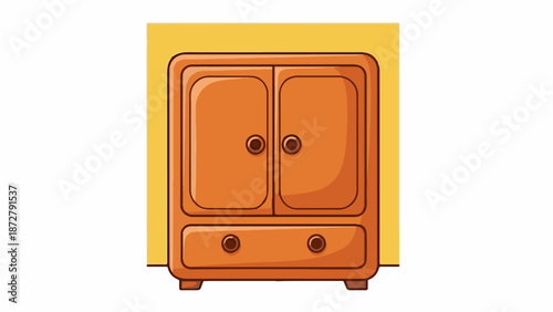 A simple orange wooden cabinet with two doors and two drawers