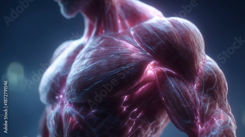 Detailed Close-Up of Human Muscle Anatomy on a Dark Background
