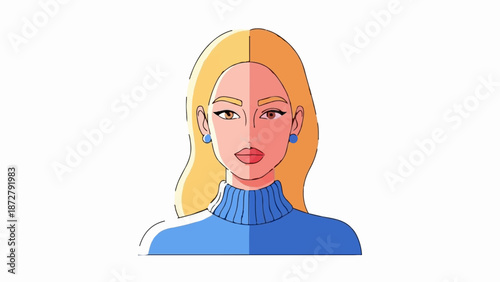 A stylized, flat illustration of a woman's head and shoulders