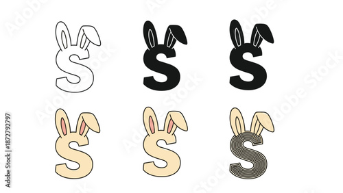 alphabet letter s designed with rabbit ears features various graphic formats including solid black and colored line art.