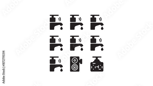 Collection of industrial machinery icons displayed on a plain white background