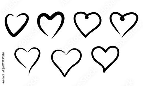 Hand Drawn Heart Icon Set Doodle Love Romance Valentine Emotion Feeling Cute Sketch Line Art Vector Icons Heart Shape Romantic Symbol Collection Handmade Style Minimal Black White Red UI UX App Sticke