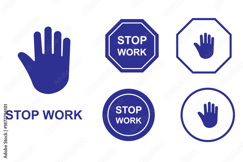 Fototapeta premium Road Signs, Stop sign, Hand stop sign icon logo flat vector design