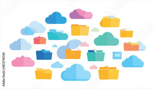 vector Colorful Cloud Storage Folders Illustration