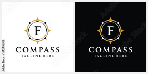 Initial letter F compass logo design, circle logo graphic icon