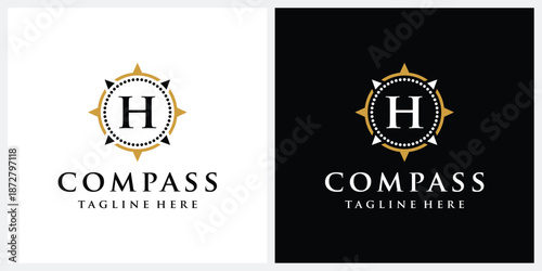 Initial letter H compass logo design, circle logo graphic icon