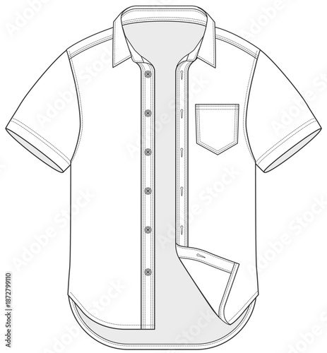 Obraz na plátně mens short sleeve front placket shirt flat sketch vector illustration technical