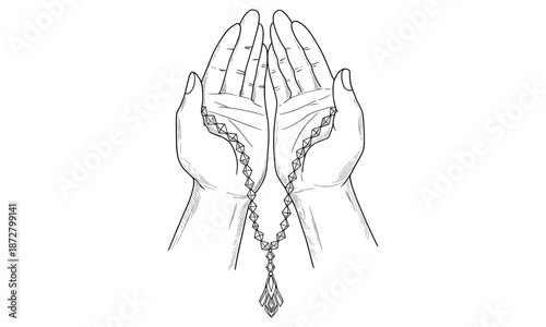 Minimal praying hands illustration symbolizing faith, spirituality, and Islamic devotional practice