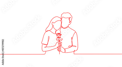 Minimal continuous line couple illustration expressing love, intimacy, and modern romantic design, Happy Valentine's Day