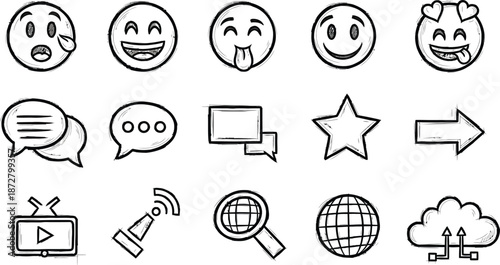 Feedback speech bubble icons with smiley faces for satisfaction rating. Customer review and survey emoji set. Happy, neutral, and sad emoticons for user experience.