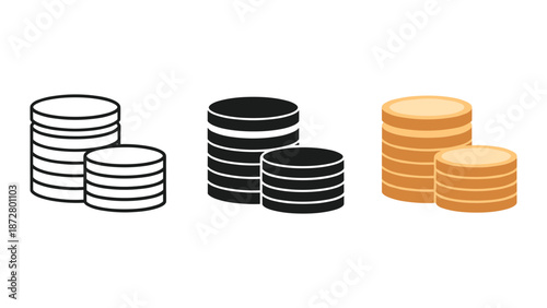 Stacks of coins in different colors and sizes