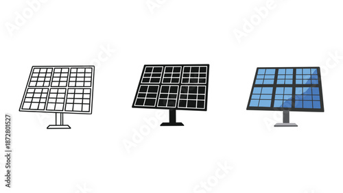 Solar panel illustration set with different styles