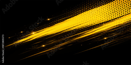 An abstract background vector illustration featuring a glowing orange wave of energy with flowing light lines and fire color patterns against a dark motion texture design