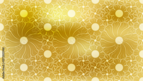 Gold wrapping paper with flowers. Seamless pattern.