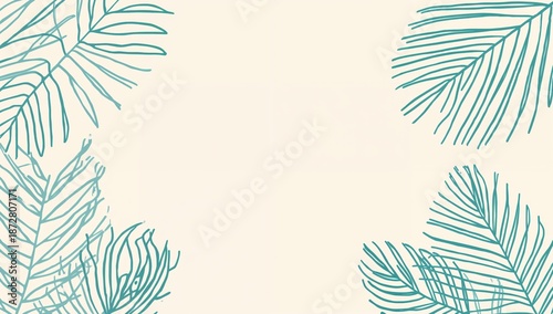 Elegant tropical foliage frame with palm leaves on soft background, representing nature inspired design, eco friendly aesthetics, and modern minimal style