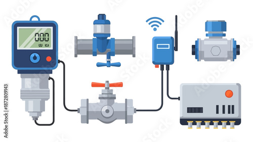 Industrial piping system with valves sensors and control equipment including gauges and meters.