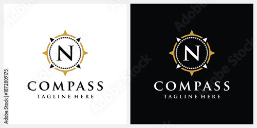 Initial letter N compass logo design, circle logo graphic icon