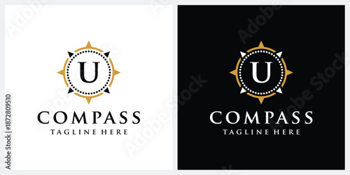 Initial letter U compass logo design, circle logo graphic icon