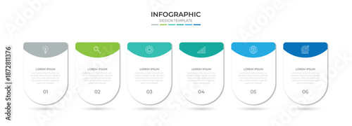 Infographic design template with icons and 6 options or steps. Can be used for process diagram, presentations, workflow layout, banner, flow chart, info graph