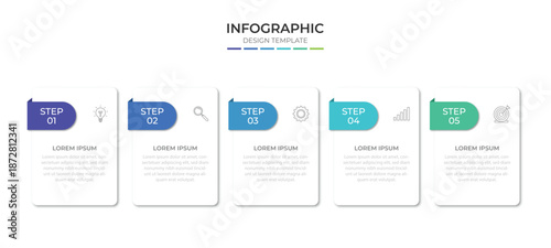 Infographic design template with icons and 5 options or steps. Can be used for process diagram, presentations, workflow layout, banner, flow chart, info graph