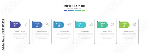 Infographic design template with icons and 6 options or steps. Can be used for process diagram, presentations, workflow layout, banner, flow chart, info graph