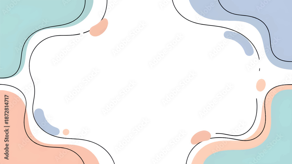 Obraz premium Abstract flowing corner frame with soft pastel lines and organic curves creating elegant modern background with empty center space