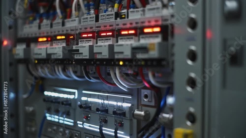 Professional 3D render of a smart industrial control panel featuring luminous status lights and high-quality metallic components.