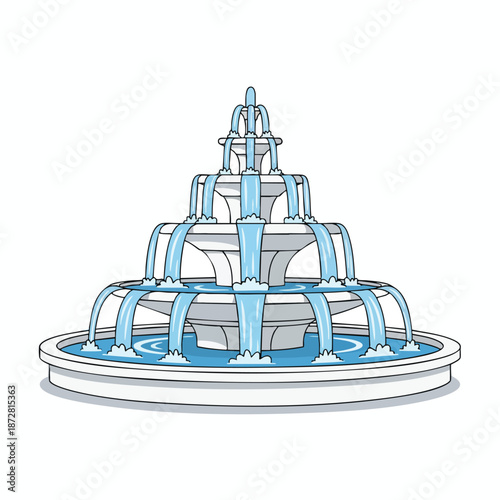 Serene Three Tiered Fountain Illustration