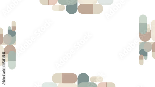 Abstract minimalist frame background with soft rounded shapes in muted pastel colors creating clean border composition with copy space