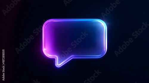 Futuristic Glowing Neon Glass Speech Bubble Icon on Dark Background