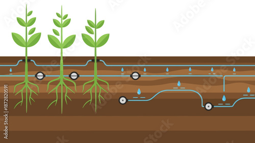 Three Young Plants with Underground Irrigation System and Sensor Network Demonstration.